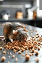 Mouse explores crumbs on kitchen counter during daylight hours Royalty Free Stock Photo
