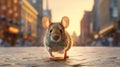 Mouse exploring the city close-up. Generative AI. Royalty Free Stock Photo