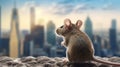 Mouse exploring the city close-up. Generative AI. Royalty Free Stock Photo