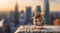 Mouse exploring the city close-up. Generative AI. Royalty Free Stock Photo