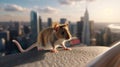 Mouse exploring the city close-up. Generative AI. Royalty Free Stock Photo