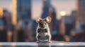 Mouse exploring the city close-up. Generative AI. Royalty Free Stock Photo