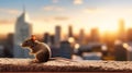 Mouse exploring the city close-up. Generative AI. Royalty Free Stock Photo