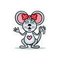 Mouse female with heart and hair bow isolated on white background Royalty Free Stock Photo
