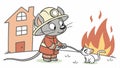 Mouse firefighter rescuing cat from fire with hose vector design Generative AI