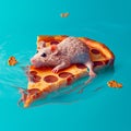 Mouse Using a Piece of Pizza as a Floatation Device