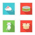 Mouse, food in the bank, sick cat, cat in the box.Cat set collection icons in flat style vector symbol stock Royalty Free Stock Photo