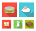 Mouse, food in the bank, sick cat, cat in the box.Cat set collection icons in flat style vector symbol stock Royalty Free Stock Photo