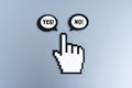 Mouse Hand Cursor with Yes and No Icons for Selection Royalty Free Stock Photo