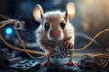 the mouse holds wires in its hands, the connection is broken, the Internet is turned off illustration Generative AI