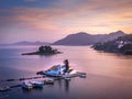 Mouse Island Corfu Greece showing the Byzantine church of Panogia Viacherna