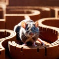 Mouse lost in maze, being trained to find a solution and exit