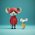 Mouse And Nancy A Minimalist 3d Character In Red And Aquamarine Jackets