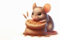 A mouse near a bag of grain. Space for text. Royalty Free Stock Photo