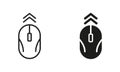 Mouse PC Line and Silhouette Icon Set. Computer Mouse, Scroll Up Pictogram. Swipe Up Arrow. Technology Wireless Computer