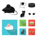 Mouse, pet leash, pet food, kitten. Cat set collection icons in black, flat style vector symbol stock illustration web. Royalty Free Stock Photo