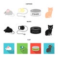 Mouse, pet leash, pet food, kitten. Cat set collection icons in cartoon,black,flat style vector symbol stock Royalty Free Stock Photo