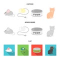 Mouse, pet leash, pet food, kitten. Cat set collection icons in cartoon,flat,monochrome style vector symbol stock Royalty Free Stock Photo