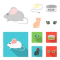 Mouse, pet leash, pet food, kitten. Cat set collection icons in cartoon,flat style vector symbol stock illustration web. Royalty Free Stock Photo