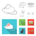 Mouse, pet leash, pet food, kitten. Cat set collection icons in outline,flat style vector symbol stock illustration web. Royalty Free Stock Photo