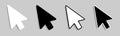 Mouse pointer icons with a shadow on a gray background. A set of four cursor pointers. Royalty Free Stock Photo