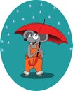 Mouse in rain autumn with umbrella - illustration, eps