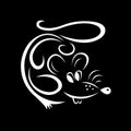 Mouse rat silhouette logo drawn by various lines of white color on a black background