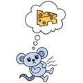 The mouse is saddened by hunger and imagines a piece of delicious cheese. doodle icon image kawaii