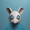 Organic Sculpted Mouse Figurine With Blue Feathers And Eyes