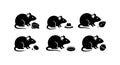 Mouse silhouette icons with various food items and objects in simple black vector design Royalty Free Stock Photo