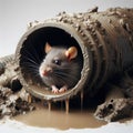 A mouse sitting inside a dirty pipe. Royalty Free Stock Photo
