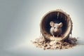 A mouse sitting inside a sewer pipe. Space for text. Royalty Free Stock Photo