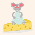 Mouse sitting on a piece of cheese Royalty Free Stock Photo