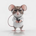 mouse with small square glasses looking amused full body is isolated on a white background AI-Generated Royalty Free Stock Photo