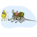 Mouse spying cheese cartoon illustration. food and Royalty Free Stock Photo