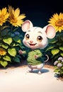 Mouse in Sunflower Garden created with Generative AI
