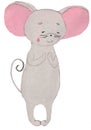 Mouse, surprised and joyful. watercolor illustration for prints, design, cards, posters. symbol of the year