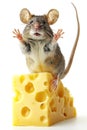 Mouse on top of a big piece of cheese