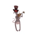 Mouse in top hat playing violin, cartoon rodent character with musical instrument vector Illustration on a white