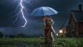 Mouse with Umbrella in Storm