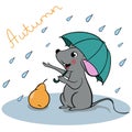 The mouse under an umbrella on a rainy day. vector illustration on a white background