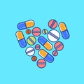 Colorful medicine pills set illustration