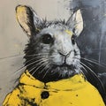 Gray Rat In Yellow Coat: A Unique Painting Inspired By Chris Bachalo And Loui Jover Royalty Free Stock Photo