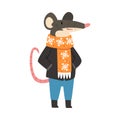 Mouse Wearing Warm Winter Clothes, Humanized Forest Animal Cartoon Character Vector illustration