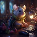 Small mouse in winter holiday scene. Created using ai generative. Royalty Free Stock Photo