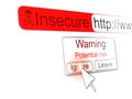 Mousepointer clicking ignore button on insecure website popup Royalty Free Stock Photo