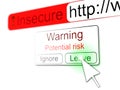 Mousepointer clicking leave button on insecure website popup Royalty Free Stock Photo