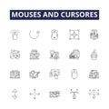 Mouses and cursores line vector icons and signs. click, mouse, symbol, vector, isolated, web, sign,arrow outline vector Royalty Free Stock Photo