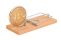 Mousetrap with bitcoin, 3D rendering