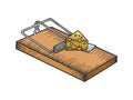 Mousetrap and cheese sketch engraving vector